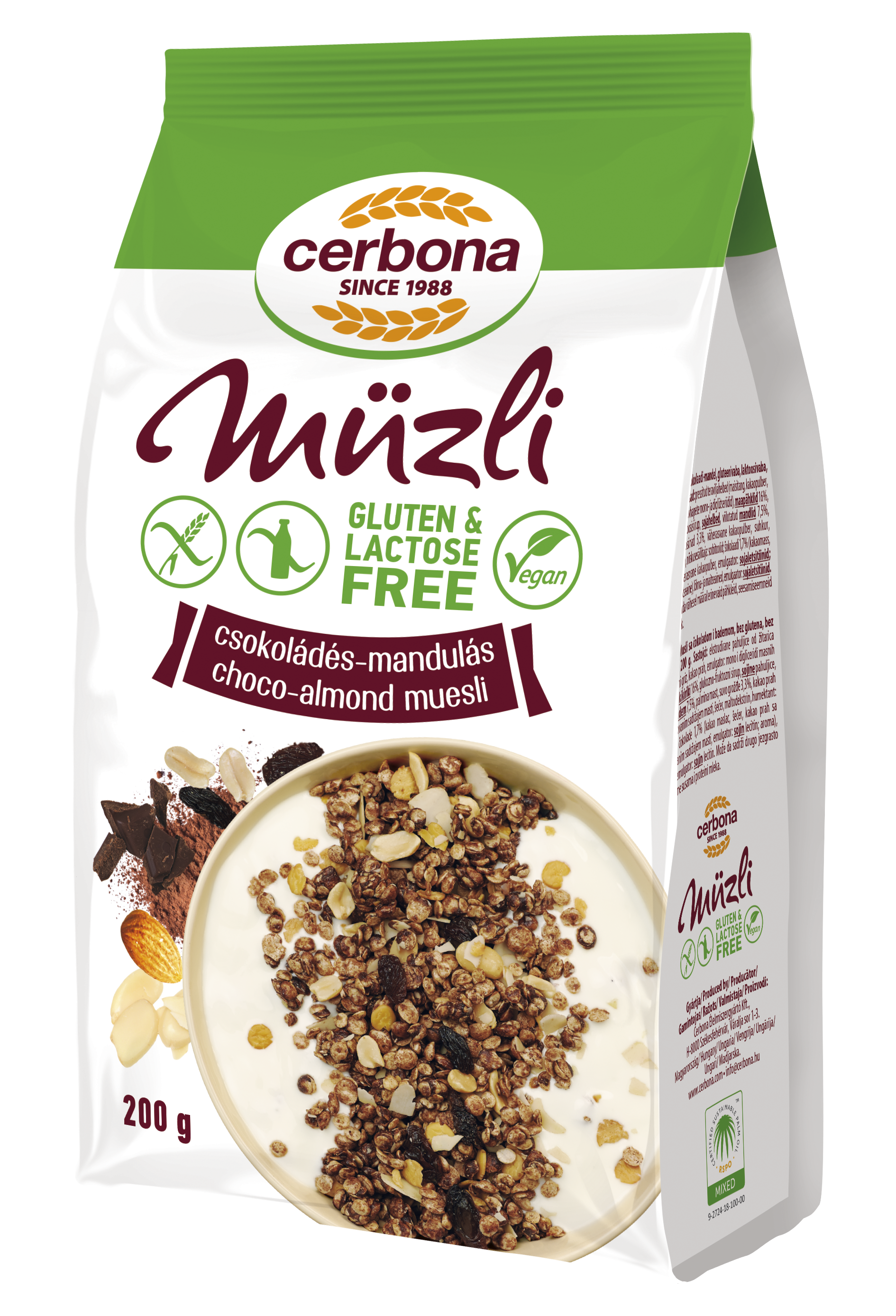 Cerbona Csokoládés-mandulás müzli, gluténmentes, laktózmentes 200g